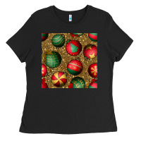 Black christmas ornaments and leopard seamless pattern Ladies Tee - BundleAndBundleShop