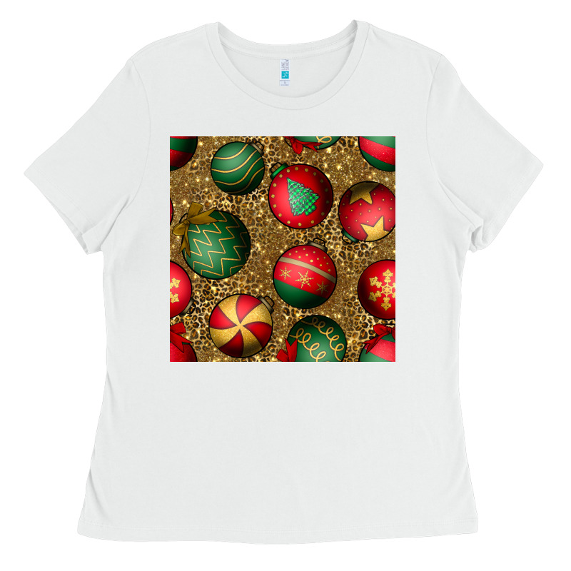 Christmas Ornaments And Leopard Seamless Pattern Ladies Tee by BundleAndBundleShop | Teevron