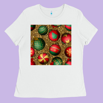 Christmas Ornaments And Leopard Seamless Pattern Ladies Tee Designed By Bundleandbundleshop