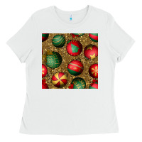 White christmas ornaments and leopard seamless pattern Ladies Tee - BundleAndBundleShop