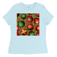 Christmas Ornaments And Leopard Seamless Pattern Ladies Tee | Teevron