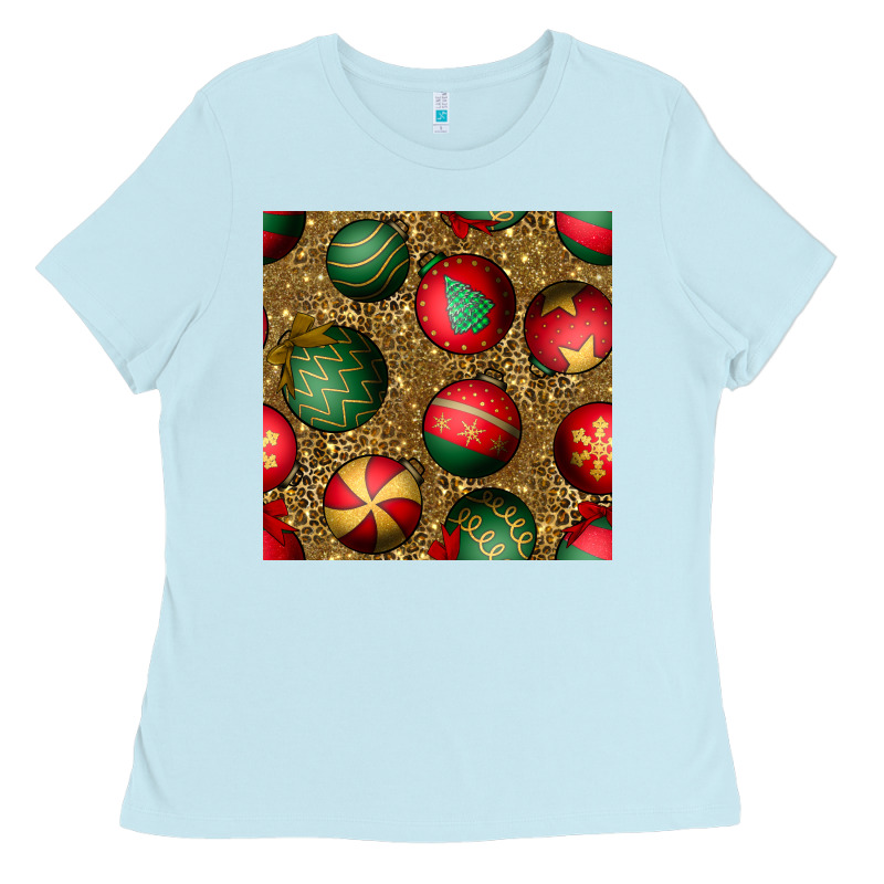 Christmas Ornaments And Leopard Seamless Pattern Ladies Tee by BundleAndBundleShop | Teevron