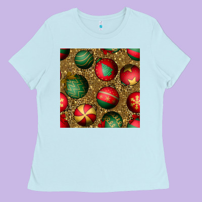 Christmas Ornaments And Leopard Seamless Pattern Ladies Tee Designed By Bundleandbundleshop