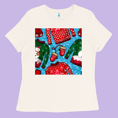 Christmas Clothes Seamless Pattern Ladies Tee Designed By Bundleandbundleshop