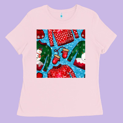 Christmas Clothes Seamless Pattern Ladies Tee Designed By Bundleandbundleshop