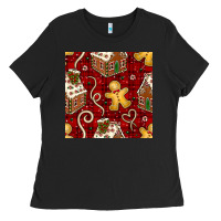 Black christmas gingerbread cookie house seamless pattern Ladies Tee - BundleAndBundleShop