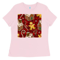 Bubblegum Pink christmas gingerbread cookie house seamless pattern Ladies Tee - BundleAndBundleShop
