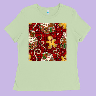 Christmas Gingerbread Cookie House Seamless Pattern Ladies Tee Designed By Bundleandbundleshop