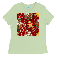Matcha christmas gingerbread cookie house seamless pattern Ladies Tee - BundleAndBundleShop