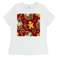White christmas gingerbread cookie house seamless pattern Ladies Tee - BundleAndBundleShop