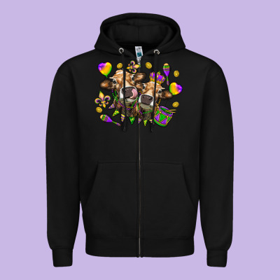 Mardi Gras Heifers Zipper Hoodie Designed By Nancycooperartshop