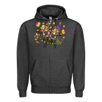 Charcoal Heather Mardi Gras heifers Zipper Hoodie - NancyCooperArtShop