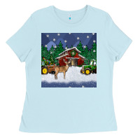 Baby Blue christmas town and farm tractor seamless pattern Ladies Tee - BundleAndBundleShop