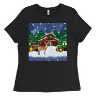 Black christmas town and farm tractor seamless pattern Ladies Tee - BundleAndBundleShop