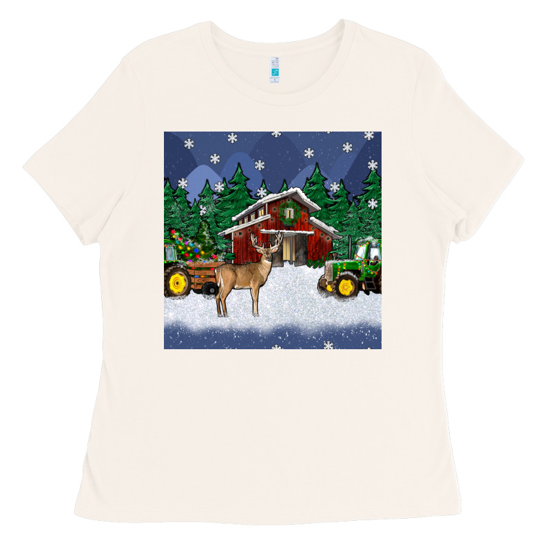 Christmas Town And Farm Tractor Seamless Pattern Ladies Tee by BundleAndBundleShop | Teevron