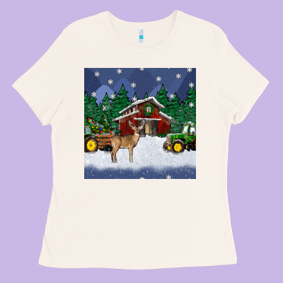 Christmas Town And Farm Tractor Seamless Pattern Ladies Tee Designed By Bundleandbundleshop
