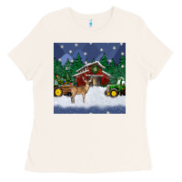Bone christmas town and farm tractor seamless pattern Ladies Tee - BundleAndBundleShop