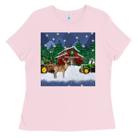 Bubblegum Pink christmas town and farm tractor seamless pattern Ladies Tee - BundleAndBundleShop
