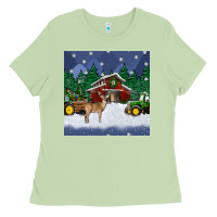 Matcha christmas town and farm tractor seamless pattern Ladies Tee - BundleAndBundleShop