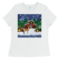 White christmas town and farm tractor seamless pattern Ladies Tee - BundleAndBundleShop