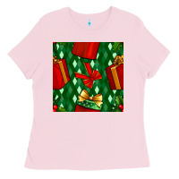 Bubblegum Pink christmas surprise gift box seamless pattern Ladies Tee - BundleAndBundleShop