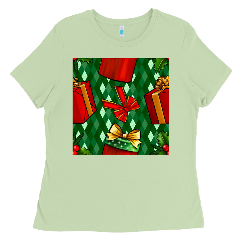 Christmas Surprise Gift Box Seamless Pattern Ladies Tee by BundleAndBundleShop | Teevron