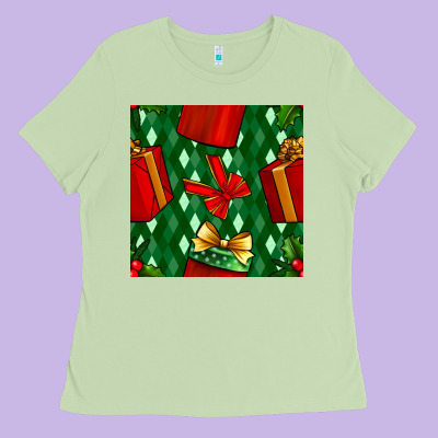 Christmas Surprise Gift Box Seamless Pattern Ladies Tee Designed By Bundleandbundleshop
