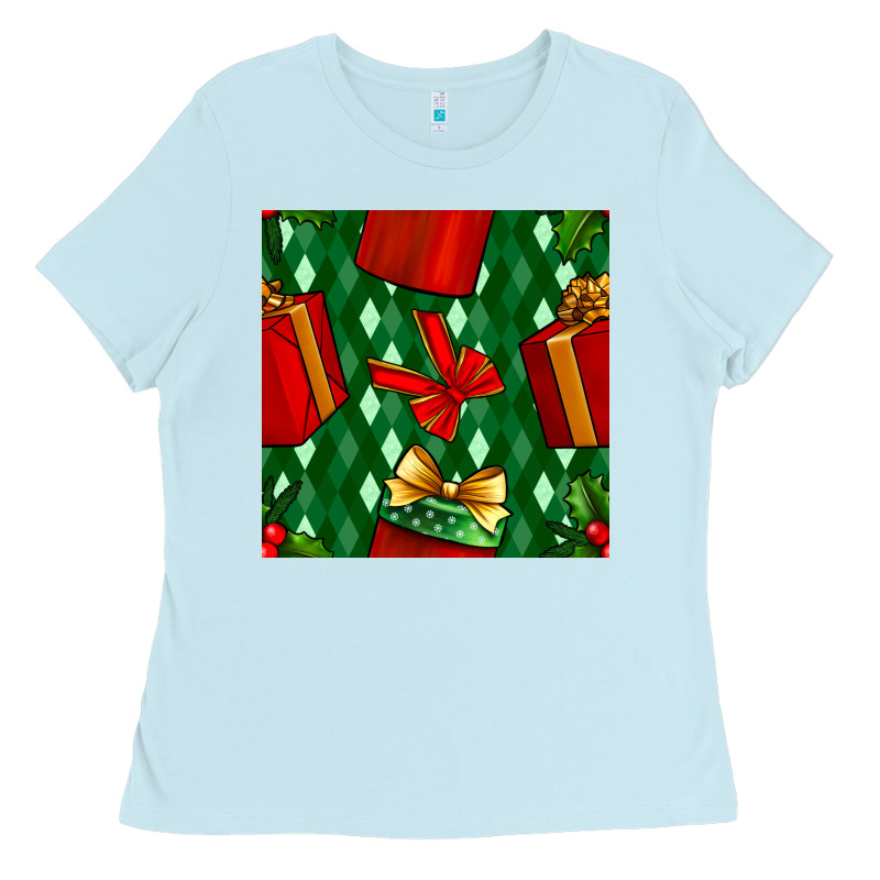 Christmas Surprise Gift Box Seamless Pattern Ladies Tee by BundleAndBundleShop | Teevron