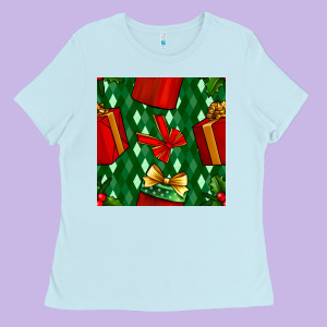 Christmas Surprise Gift Box Seamless Pattern Ladies Tee Designed By Bundleandbundleshop