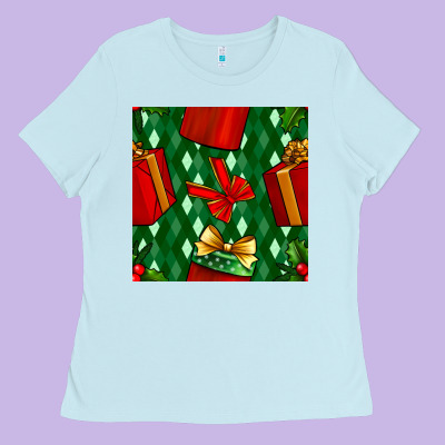 Christmas Surprise Gift Box Seamless Pattern Ladies Tee Designed By Bundleandbundleshop