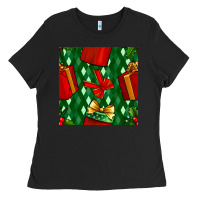 Black christmas surprise gift box seamless pattern Ladies Tee - BundleAndBundleShop