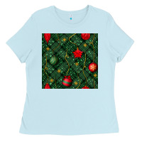 Baby Blue christmas ornaments seamless  pattern Ladies Tee - BundleAndBundleShop