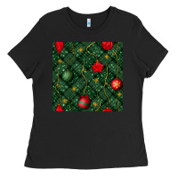 Black christmas ornaments seamless  pattern Ladies Tee - BundleAndBundleShop