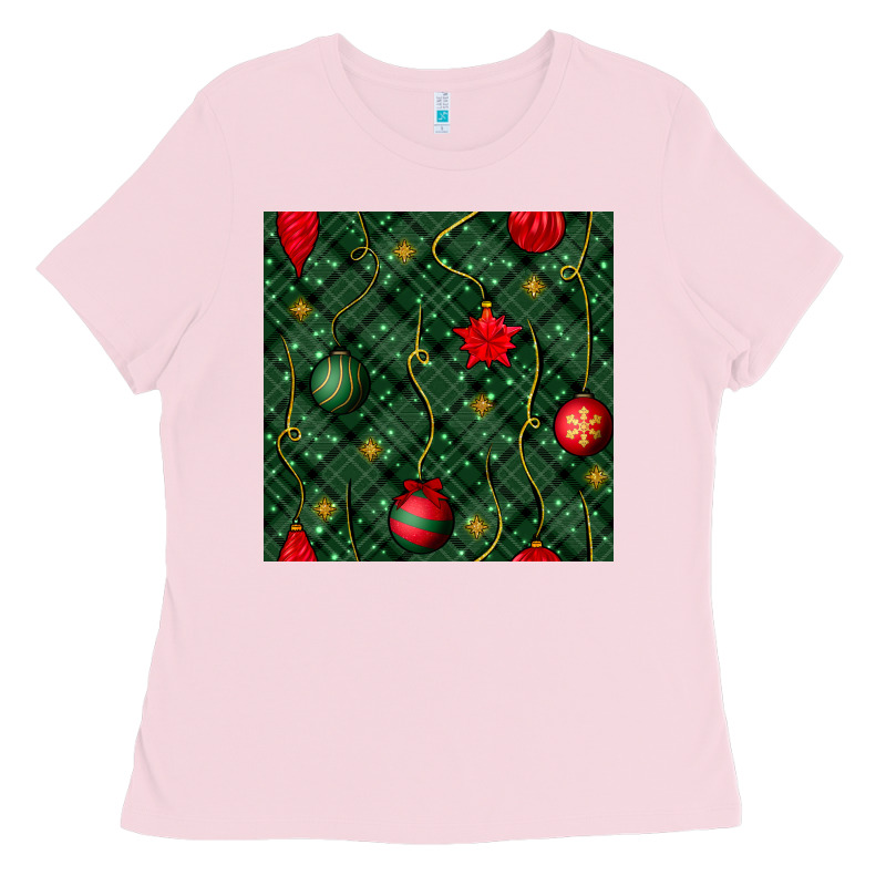 Christmas Ornaments Seamless  Pattern Ladies Tee by BundleAndBundleShop | Teevron