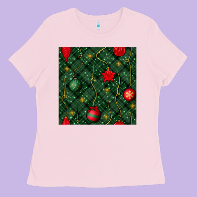Christmas Ornaments Seamless  Pattern Ladies Tee Designed By Bundleandbundleshop