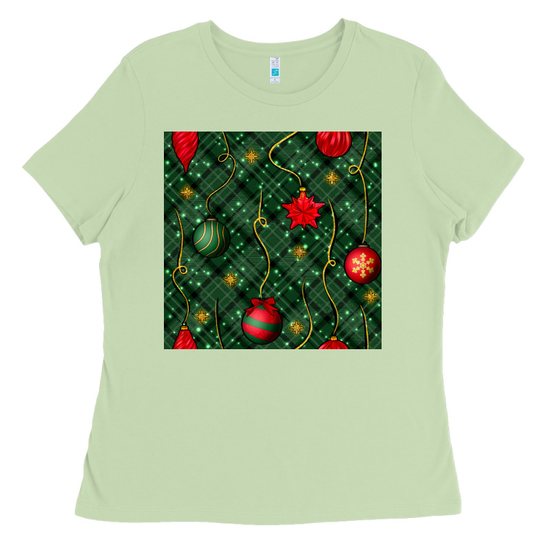 Christmas Ornaments Seamless  Pattern Ladies Tee by BundleAndBundleShop | Teevron