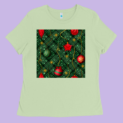 Christmas Ornaments Seamless  Pattern Ladies Tee Designed By Bundleandbundleshop
