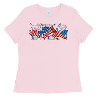 Bubblegum Pink fourth of july american flag Ladies Tee - RanaPortraitStore