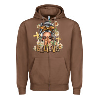 Chestnut Silver White Believe Praying Caucasian Messy Bun Zipper Hoodie - texasbilliewilder