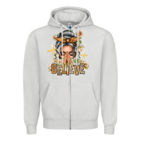 Dove Grey Silver White Believe Praying Caucasian Messy Bun Zipper Hoodie - texasbilliewilder