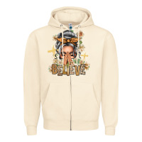 Sandshell Silver White Believe Praying Caucasian Messy Bun Zipper Hoodie - texasbilliewilder