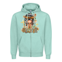 Seafoam Silver White Believe Praying Caucasian Messy Bun Zipper Hoodie - texasbilliewilder