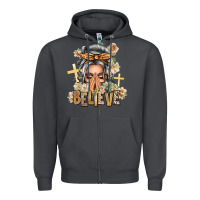 Smoke Silver White Believe Praying Caucasian Messy Bun Zipper Hoodie - texasbilliewilder
