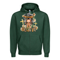 Sports Green Silver White Believe Praying Caucasian Messy Bun Zipper Hoodie - texasbilliewilder