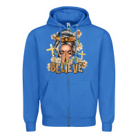True Royal Silver White Believe Praying Caucasian Messy Bun Zipper Hoodie - texasbilliewilder