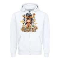 White Silver White Believe Praying Caucasian Messy Bun Zipper Hoodie - texasbilliewilder