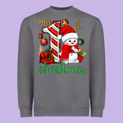 My 1 St Christmas With Cute Snowman Bbs Heavyweight Sweatshirt Designed By Bundleandbundleshop