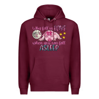Burgundy why fall in love when you can fall asleep Premium Hoodie - CowGirlArtShop