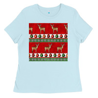 Baby Blue christmas deer and ornaments seamless pattern Ladies Tee - BundleAndBundleShop