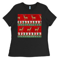 Black christmas deer and ornaments seamless pattern Ladies Tee - BundleAndBundleShop